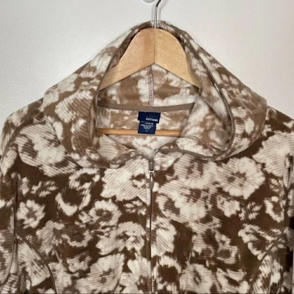 Basic Editions Fleece Abstract floral Hooded Jacket, 1X - Picture 3 of 11
